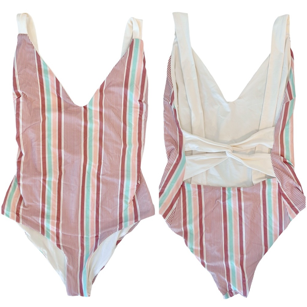 TAVIK Striped One Piece Swimsuit Twist Back Pastel Stripe Size Small NWT-Like